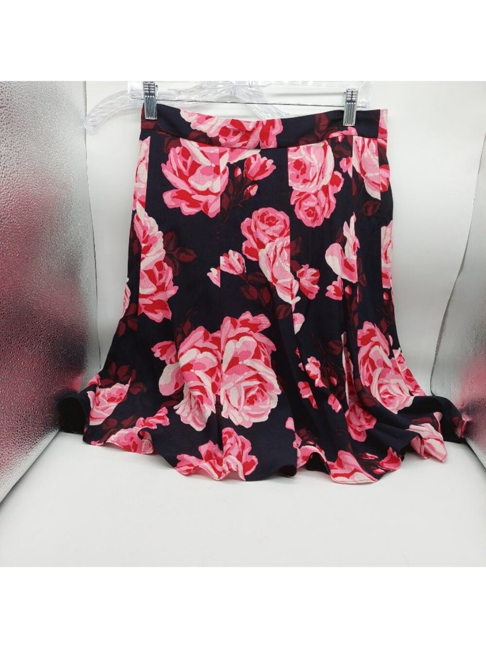 Kate Spade New York Black Pink Floral "Rosa" Crepe Trumpet Skirt Size 4